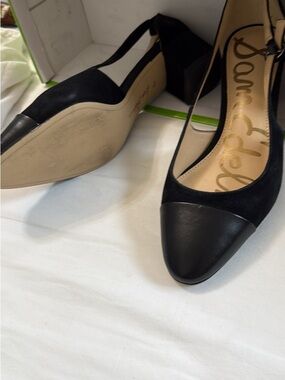 Sam Edelman Black Cap-Toe Block Heel Pumps
